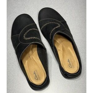 Clarks Shoes Womens 11 M Slides Roseville Slides Black Leather Flat